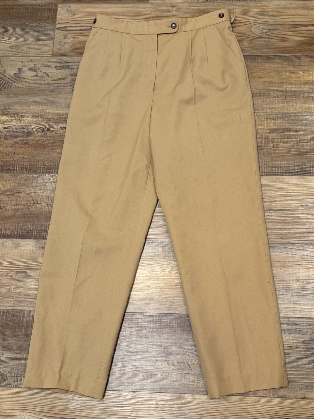 Harve Benard Camel Straight-Leg High Rise Pleated Pants 100% wool